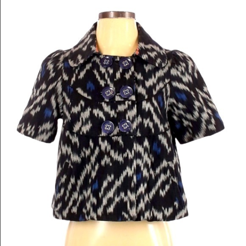 Anthropologie Taikonhu Womens Short-Sleeve Patterned Jacket - Black & Blue